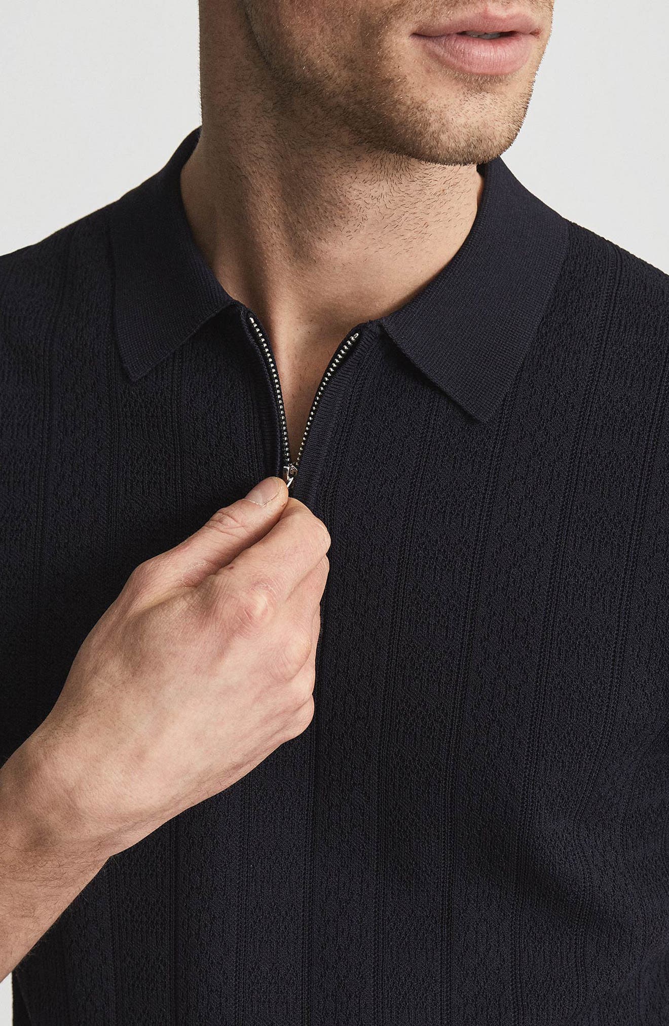 Reiss Groove Rib Short Sleeve Zip-Up 