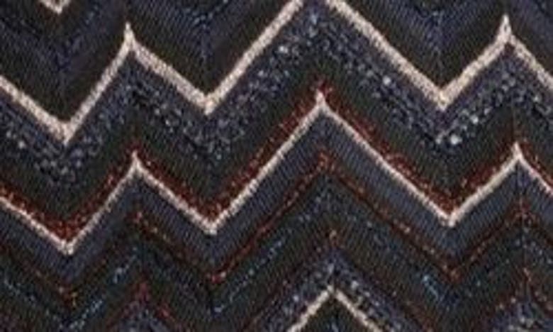 Shop Missoni Sparkly Sequin Long Sleeve Shimmer Chevron Knit Maxi Dress In Multicolor Dark Blue Tones