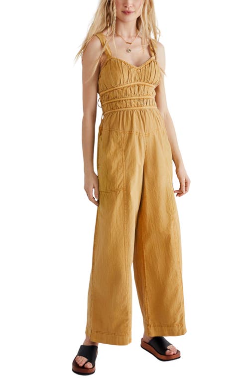 Free People After All Ruched Wide Leg Jumpsuit in Golden Nugget