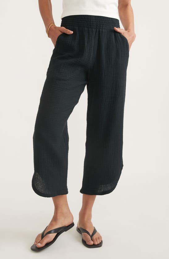 Shop Marine Layer Corinne Wide Leg Double Cloth Cotton Pants In Black