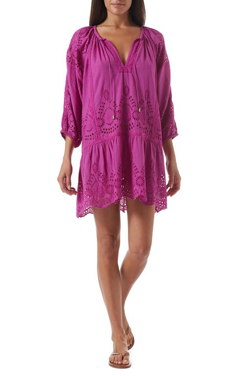 Ashley Eyelet Detail Cotton Cover-Up Tunic in Viola