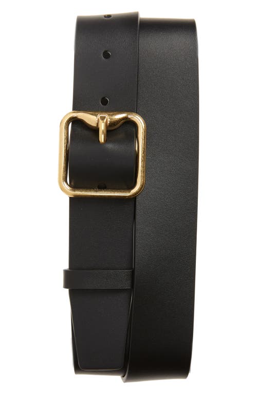 Shop Burberry B-buckle Leather Belt In Black/gold