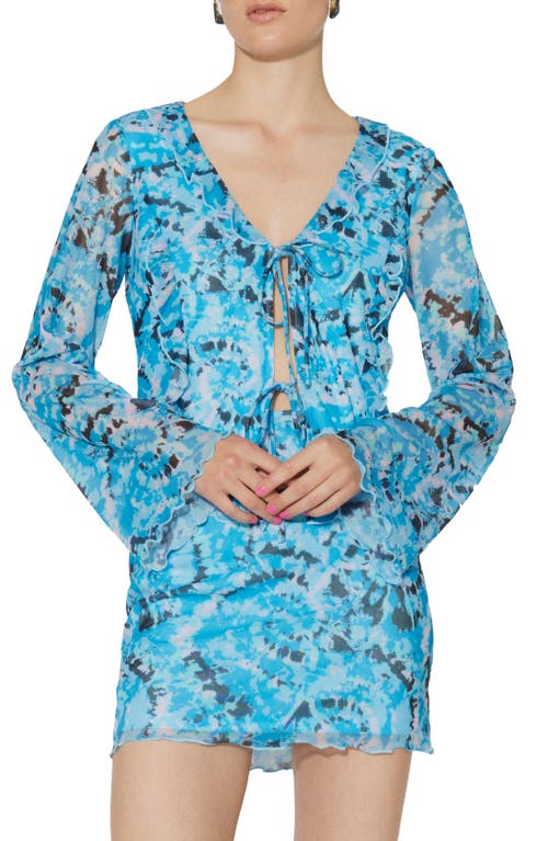 Shop Something New Serena Long Sleeve Mesh Top In Malibu Blue Aop Violeta