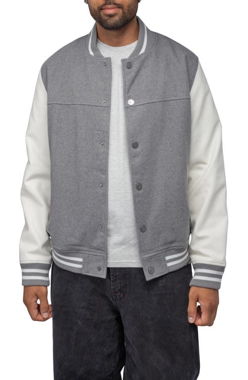 Shop X-ray Xray Mixed Media Faux Leather Bomber Jacket In Grey/white