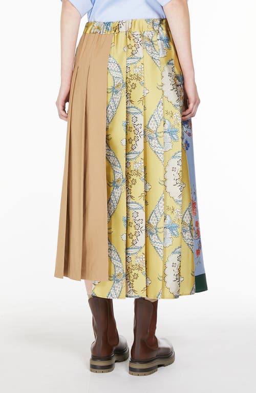 Shop Weekend Max Mara Operoso Mixed Print Colorblock Pleated Cotton Midi Skirt In Beige