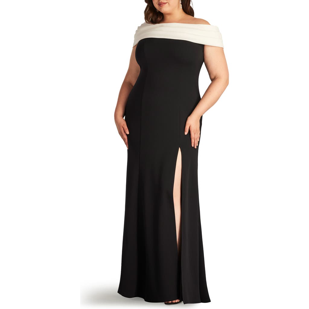 Tadashi Shoji Dalton Two-tone Off-shoulder Gown- Plus Size In Ivory/black