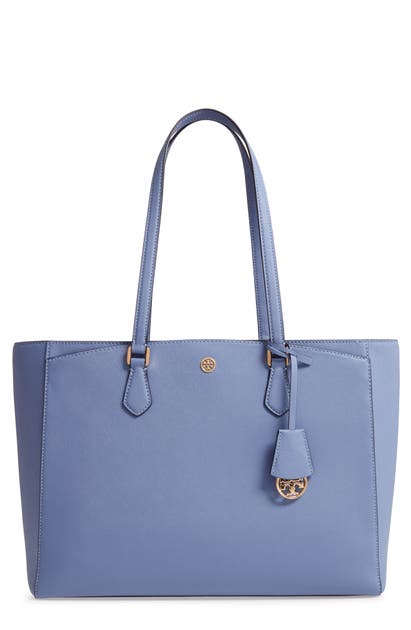 Tory Burch Robinson Saffiano Leather Tote In Bluewood