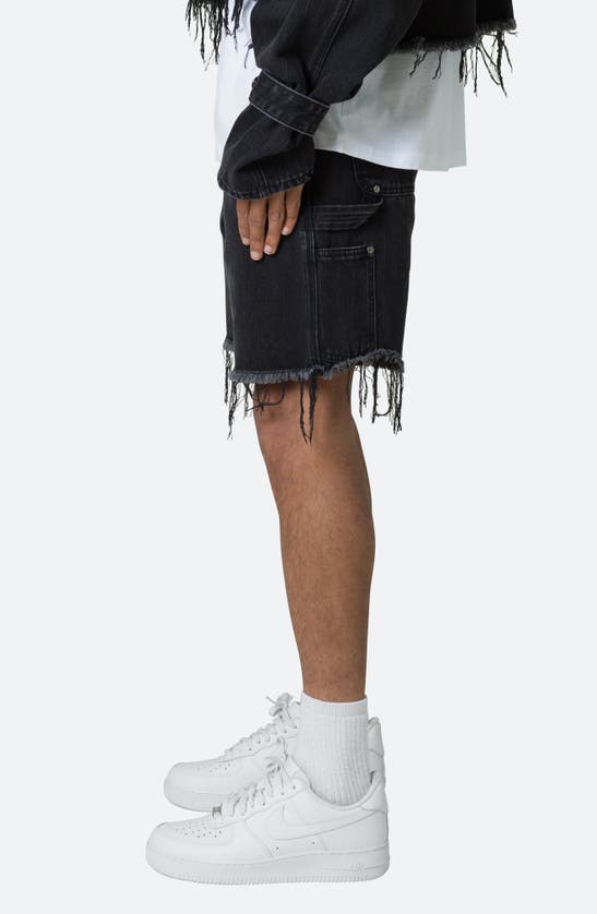 Mnml Frayed Denim Shorts In Washed Black
