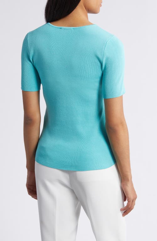 Tahari Asl Short Sleeve Sweater In Turquoise