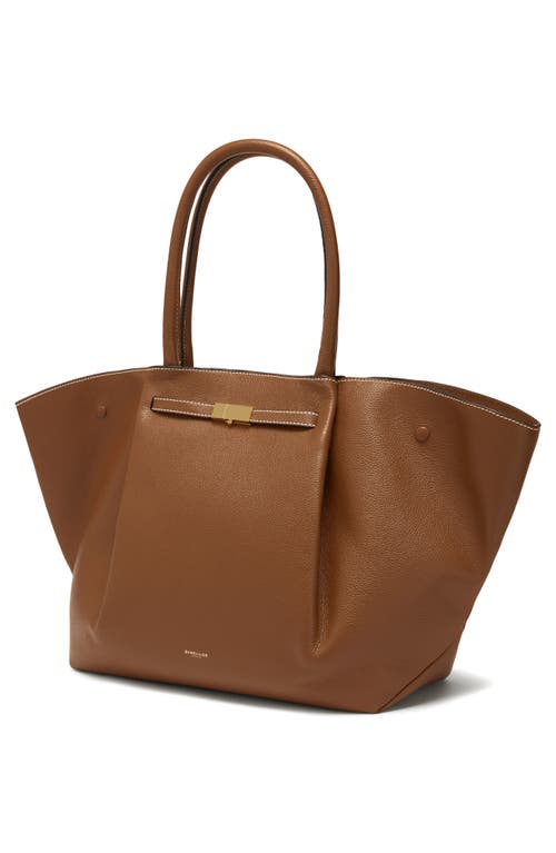 Demellier London Midi New York Leather Tote In Tan W/ecru Stitching