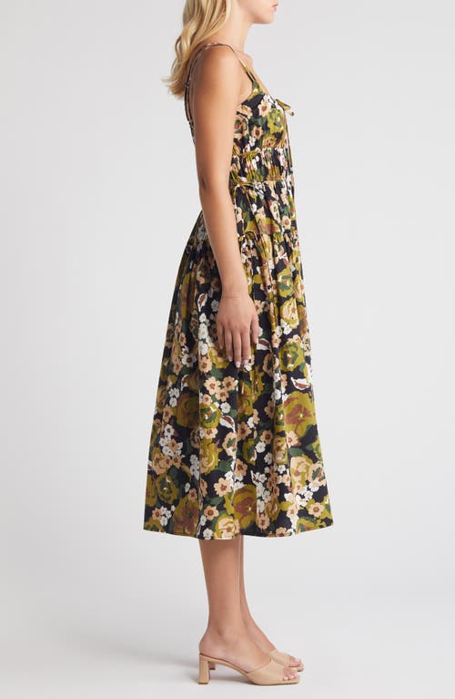 Shop Moon River Floral Midi Sundress In Navy Multi