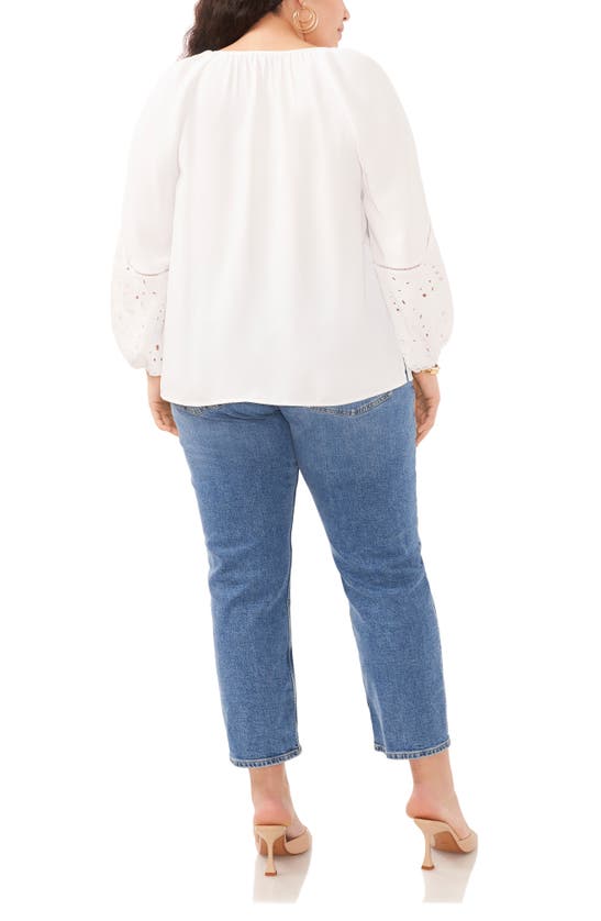 Shop Vince Camuto Eyelet Accent Split Neck Top In Ultra White