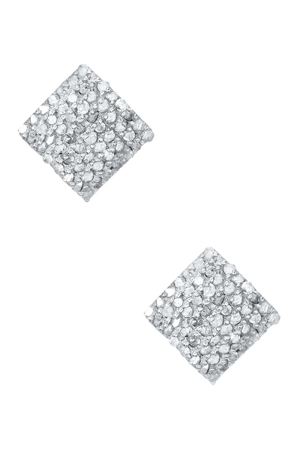 Adornia Fine Ethel Rhodium Plated Sterling Silver Pave Diamond Square Stud Earrings