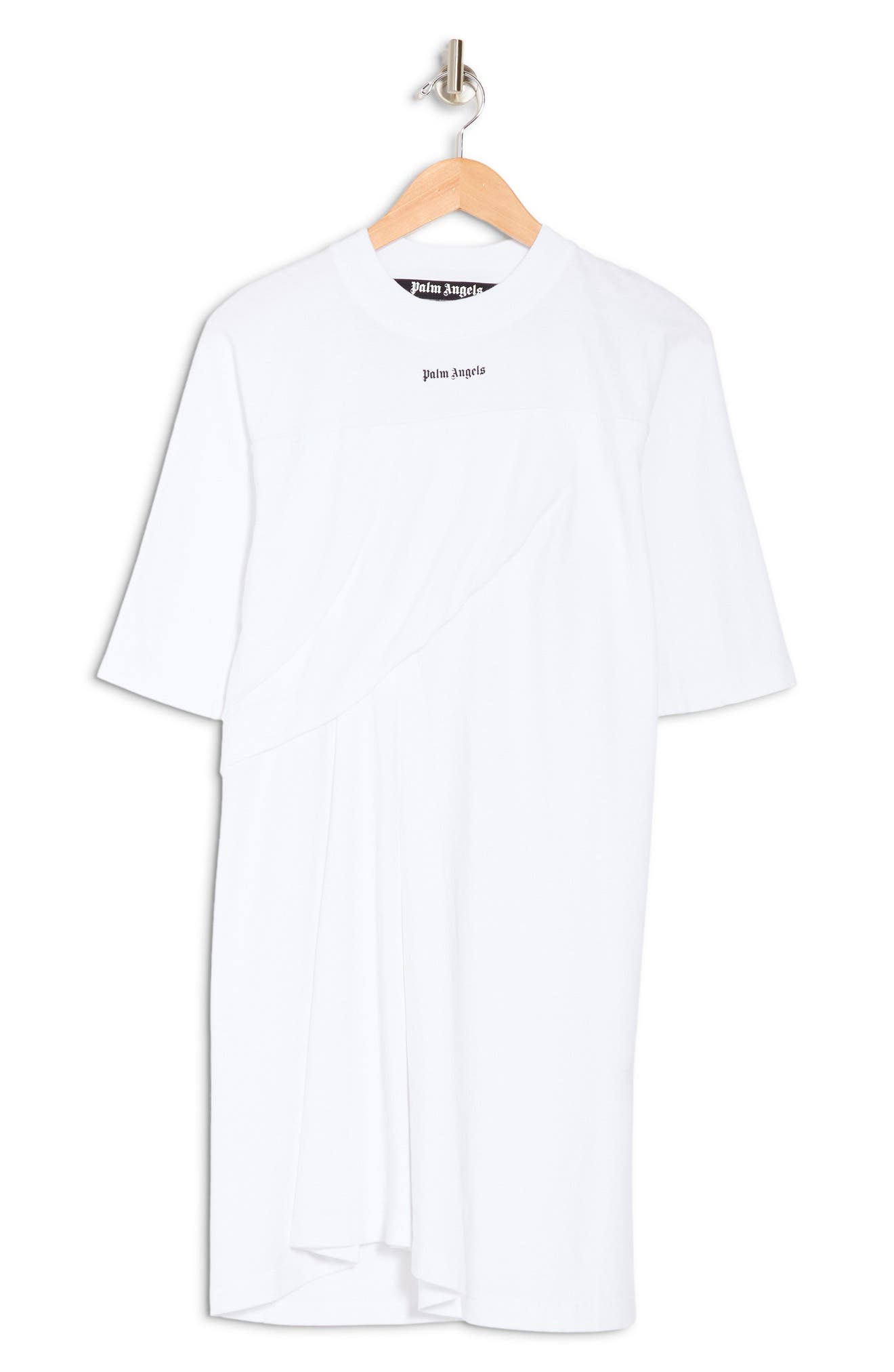 Palm Angels Logo Shirt Dress In White Black