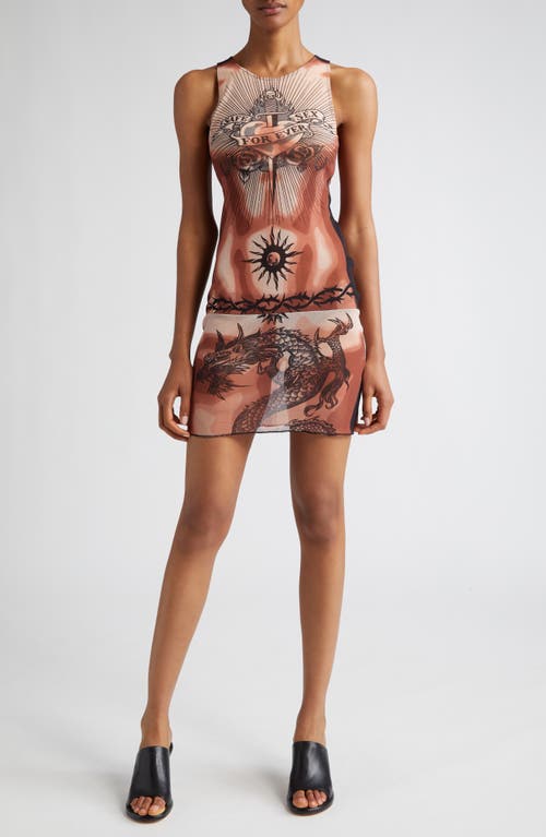 Jean Paul Gaultier The Safe Sex Tattoo Print Tulle Dress in Beige/Brown/Black at Nordstrom, Size X-Small