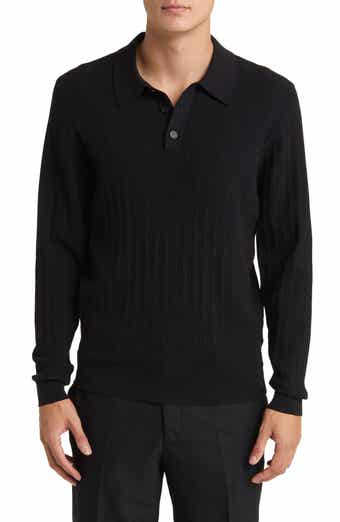 AllSaints Merino Long Sleeve Polo Shirt, Stone Taupe Marl, XS