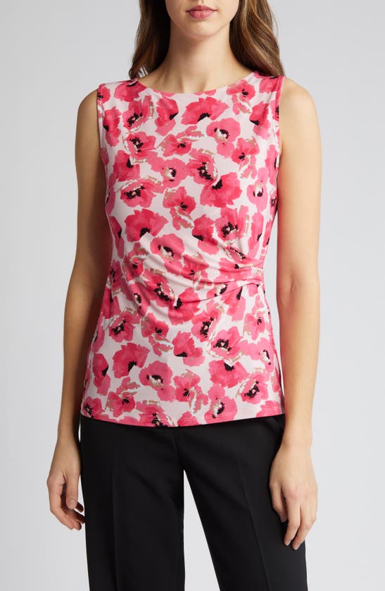 ANNE KLEIN FLORAL SIDE PLEAT SLEEVELESS TOP