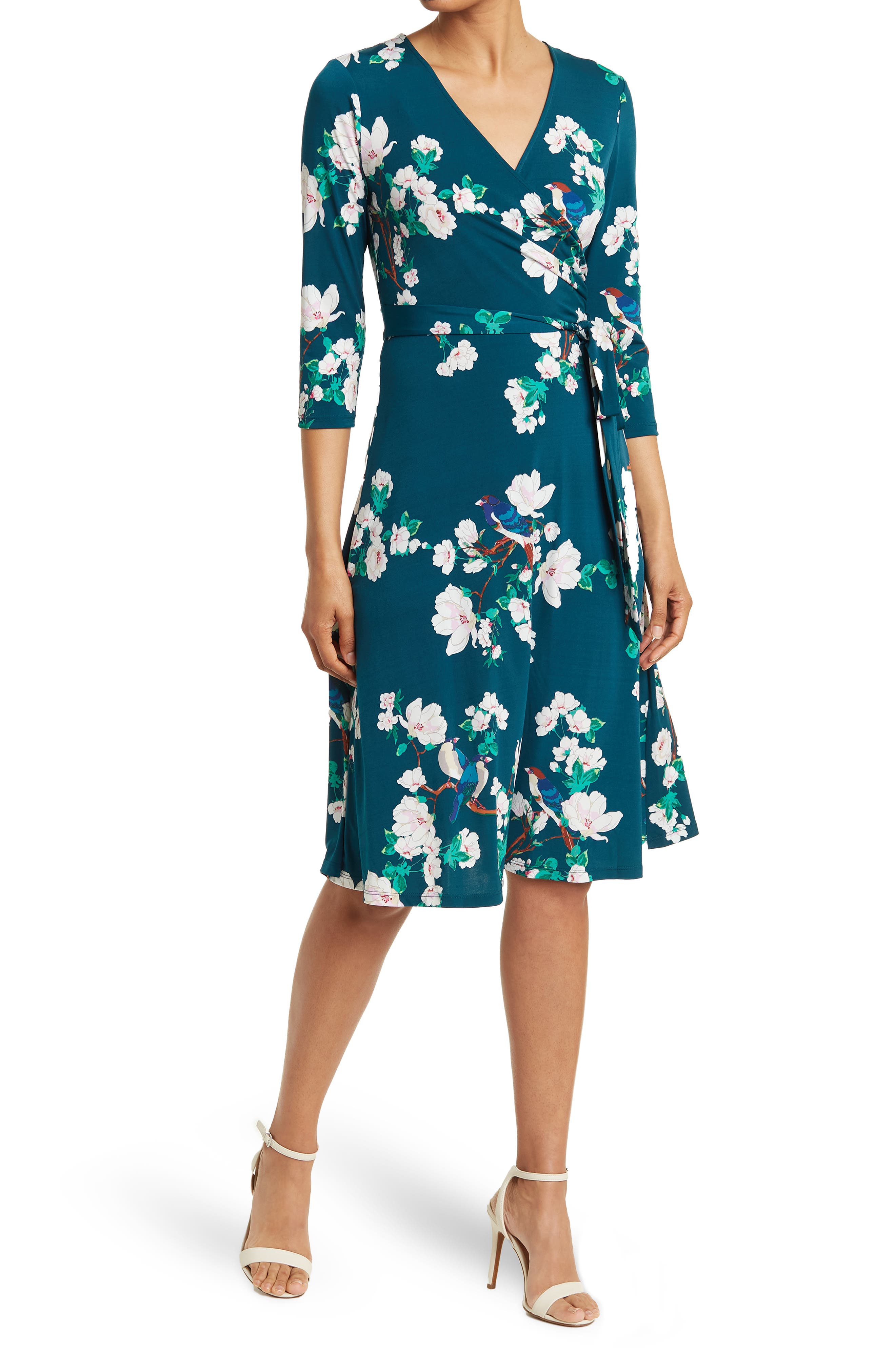 Eliza J Floral Print Belted Midi Dress 