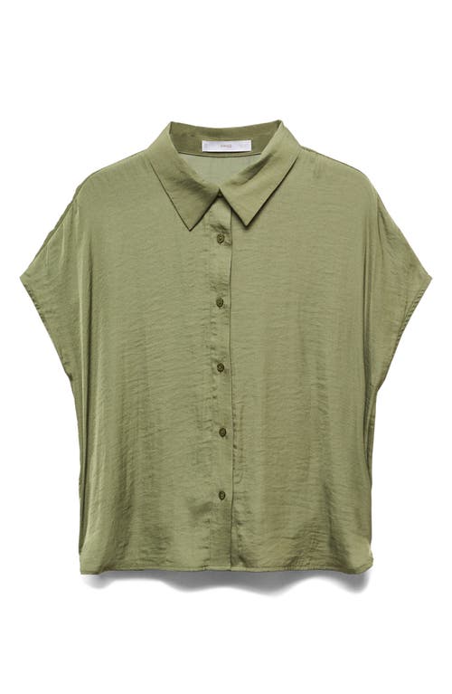 MANGO Short Sleeve Woven Button-Up Shirt in Khaki at Nordstrom, Size 4