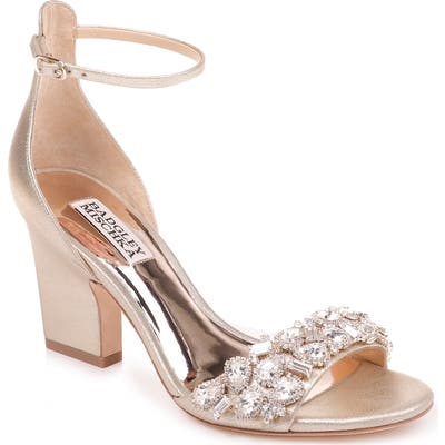 Badgley Mischka Laraine Embellished Ankle Strap Sandal, Metallic
