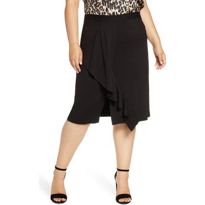 Plus Size Gibson X Fall Refresh Fancy Ashley Ruffle Slit Skirt, Black (Plus Size) (Nordstrom Exclusive)