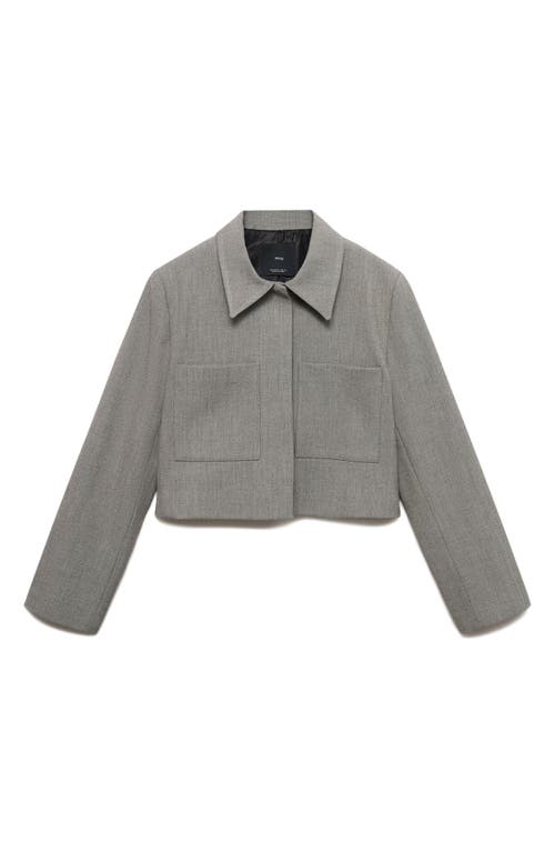 Shop Mango Crop Suiting Jacket In Light Pastel Grey