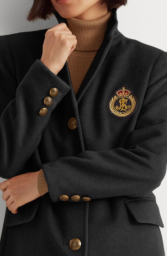 Lauren Ralph Lauren Crest Patch Wool Blend Coat In Charcoal | ModeSens