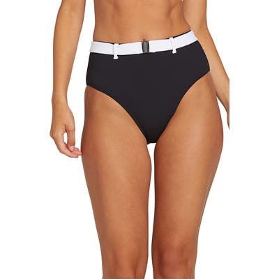 Volcom Simply Rib Retro High Waist Bikini Bottoms, Black