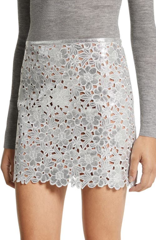 Michael Kors Collection Floral Embroidered High Waist Metallic Suede Miniskirt Silver at Nordstrom,