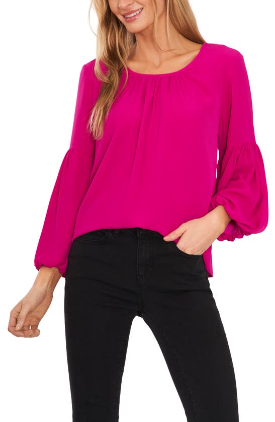 Cece Balloon Sleeve Crepe Blouse In Radiant Fuchsia