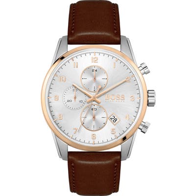 Boss Skymaster Chronograph Leather Strap Watch, 4m