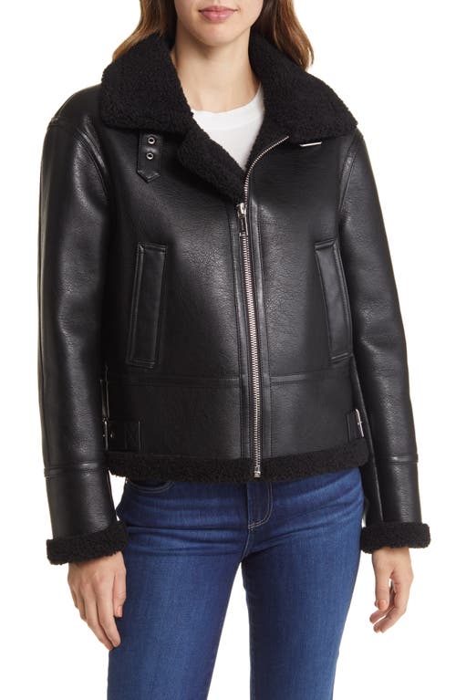 MICHAEL Michael Kors Faux Leather Jacket with Faux Shearling Trim in Black