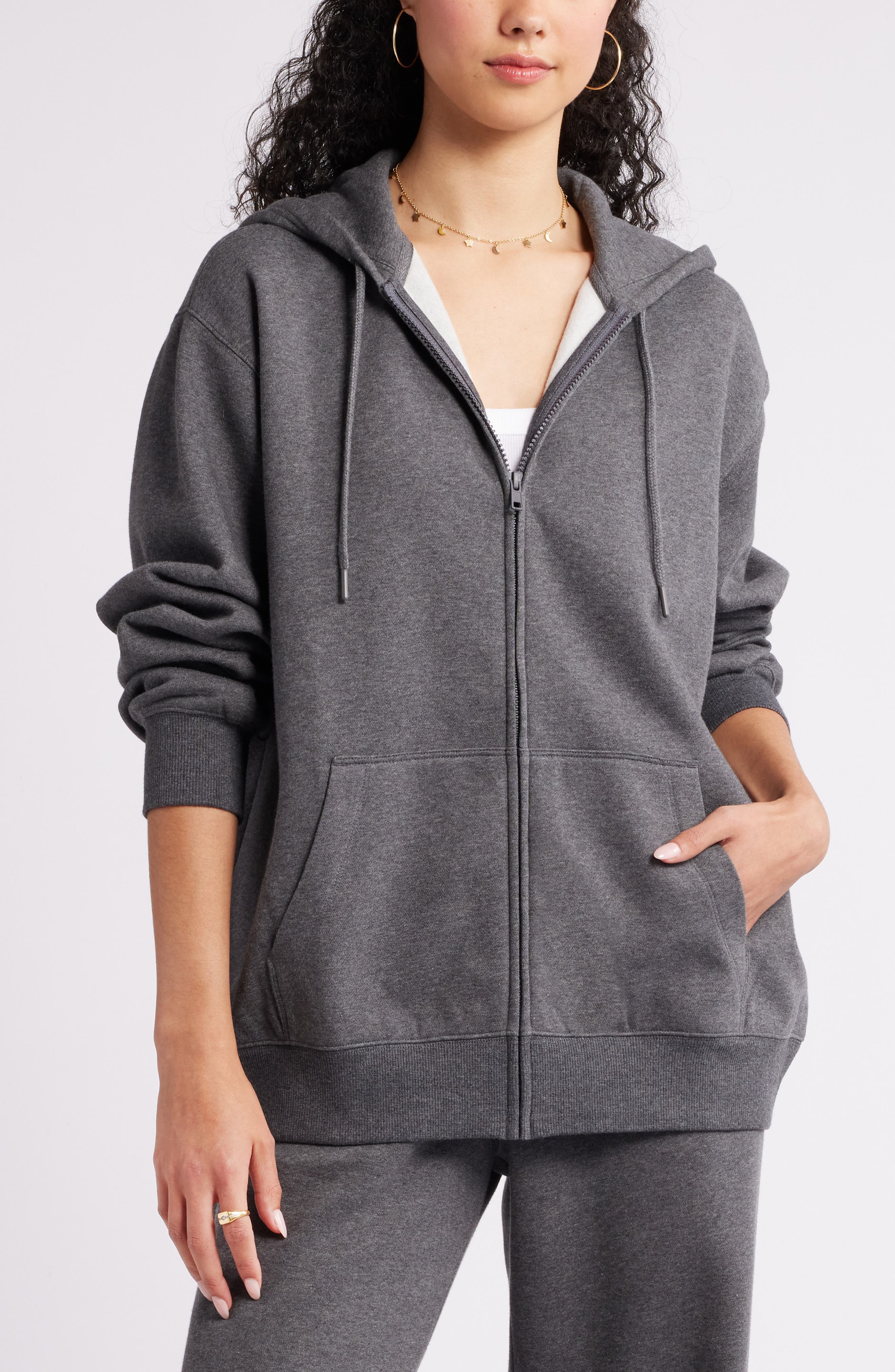 BP. Oversize Zip Fleece Hoodie in Grey Medium Charcoal Heather Cover