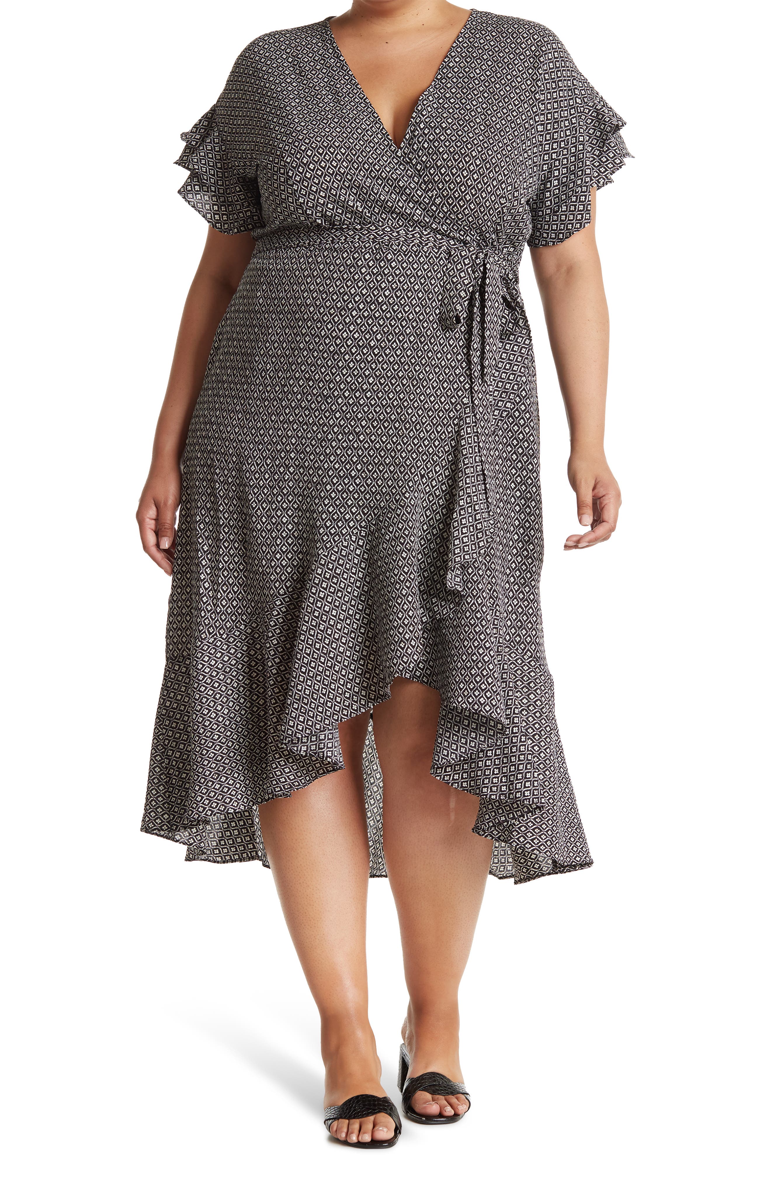 Max Studio Short Sleeve Wrapped Midi Dress In Open Miscellaneous38