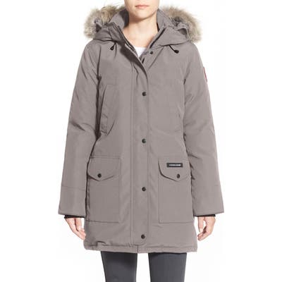 Canada Goose Trillium Regular Fit Down Parka With Genuine Coyote Fur Trim, (12-14) - Grey