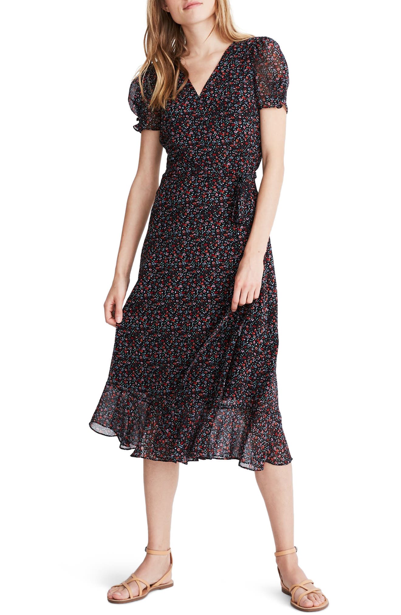 short sleeve wrap midi dress