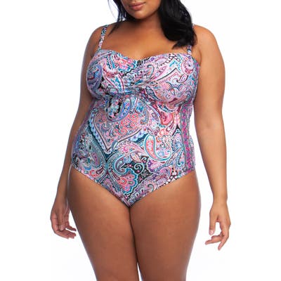 Plus Size La Blanca Swirlin One-Piece Swimsuit, Blue/green