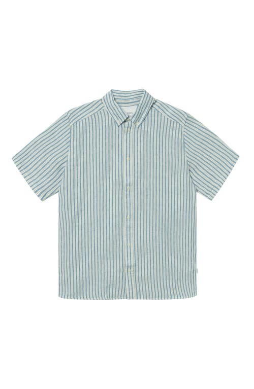 Les Deux Kris Short Sleeve Linen Button-Down Shirt Washed Denim Blue/ivory at Nordstrom,