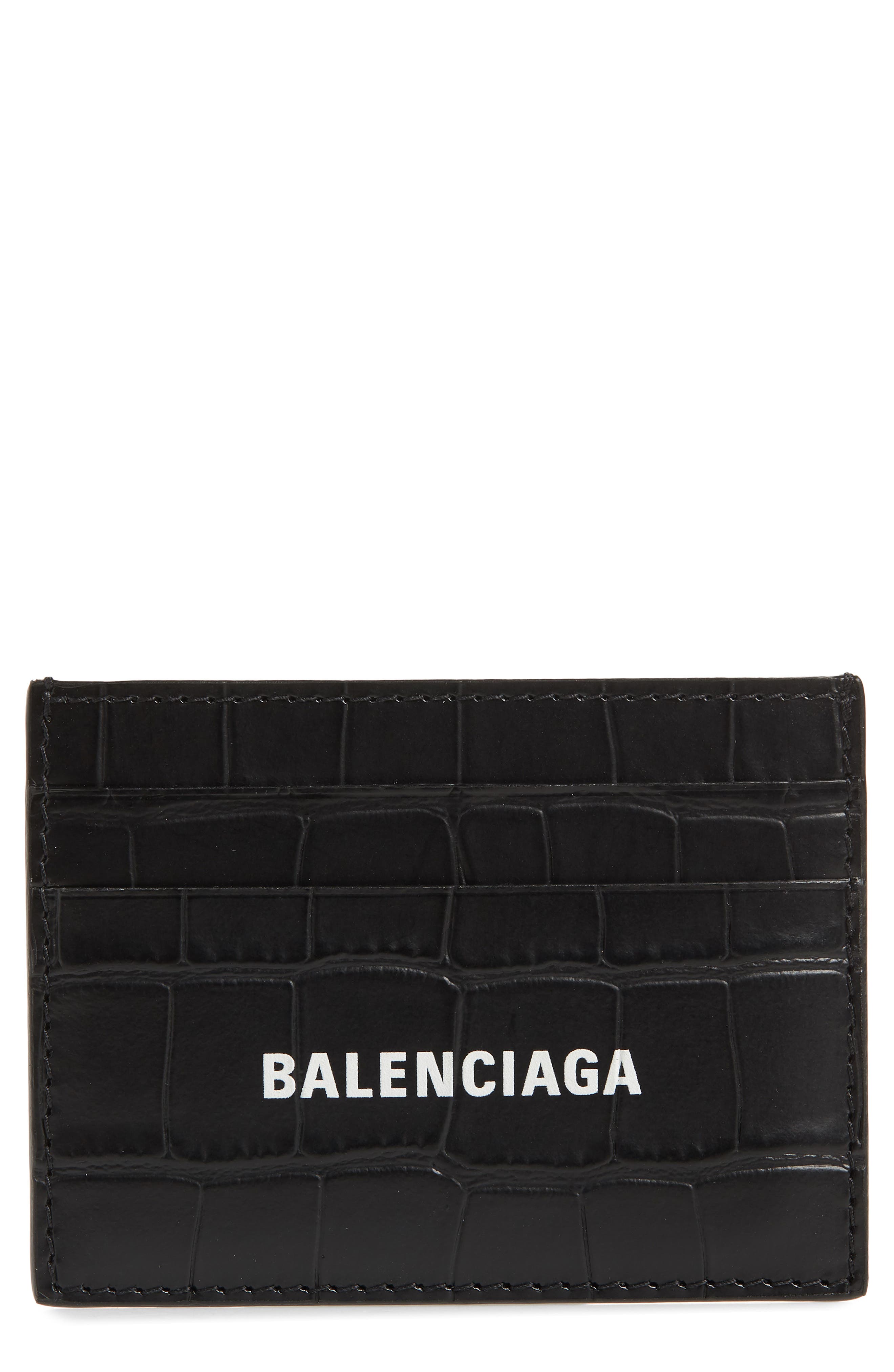 Balenciaga Logo Croc Embossed Leather Card Case in Black at Nordstrom