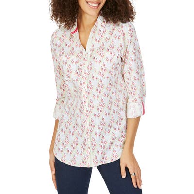 Foxcroft Zoey Dancing Flamingoes Cotton Shirt, White