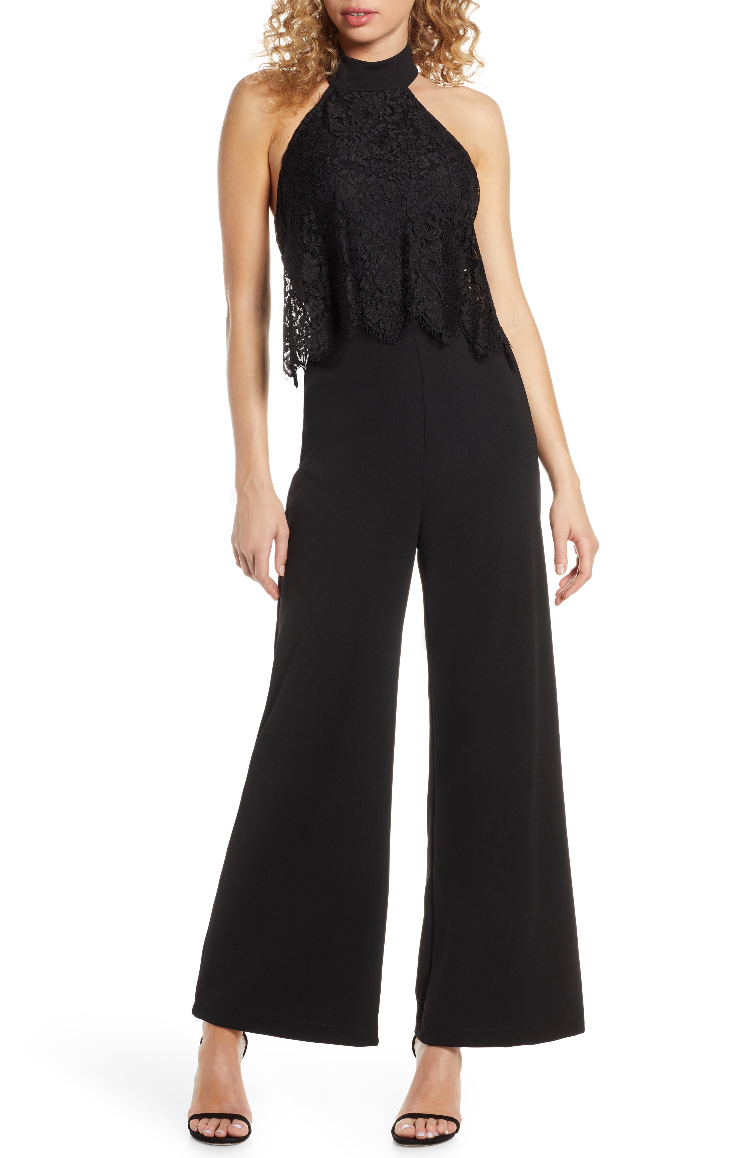 Lulus Lace Popover Wide Leg Jumpsuit, Black
