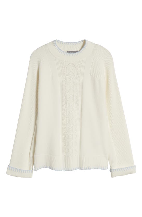 Wit & Wisdom Whipstitch Trim Cable Sweater In Off White/ Powder Blue