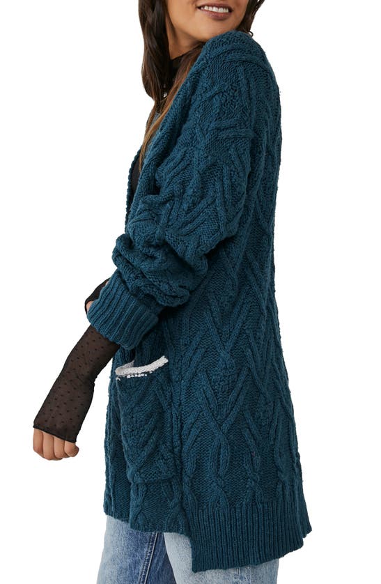 Free People Montana Cable Cotton Cardigan In Varsity Navy
