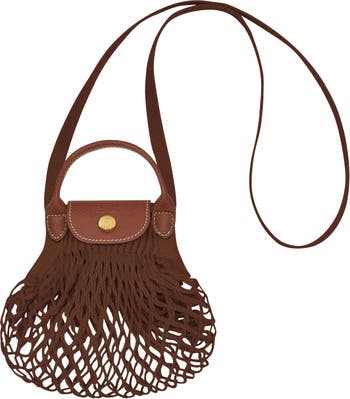 Longchamp Le Pliage Extra Small Filet Knit Shoulder Bag in Tobacco