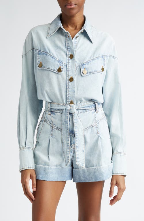 Western Denim Button-Up Shirt in Blue Smoke