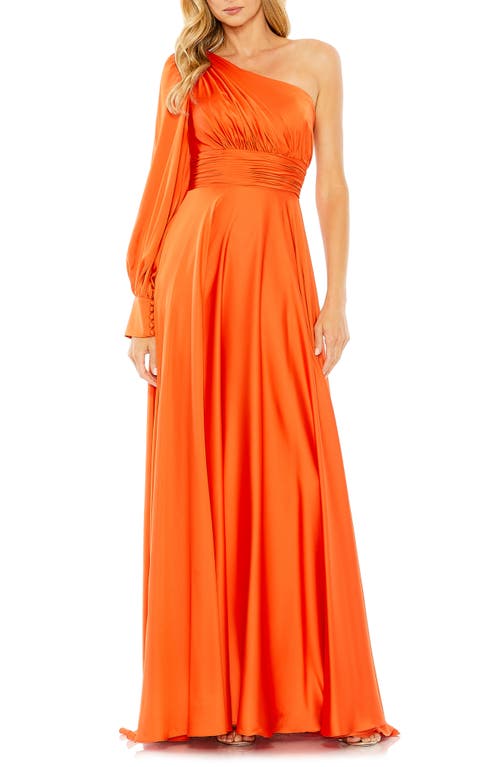 Mac Duggal One-Shoulder Long Sleeve Satin Gown at Nordstrom,