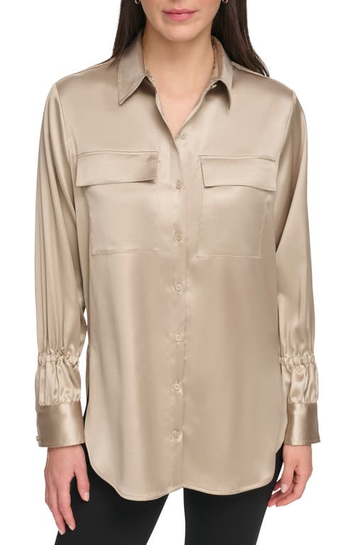 DKNY Long Sleeve Button-Up Shirt in Pebble at Nordstrom, Size Small