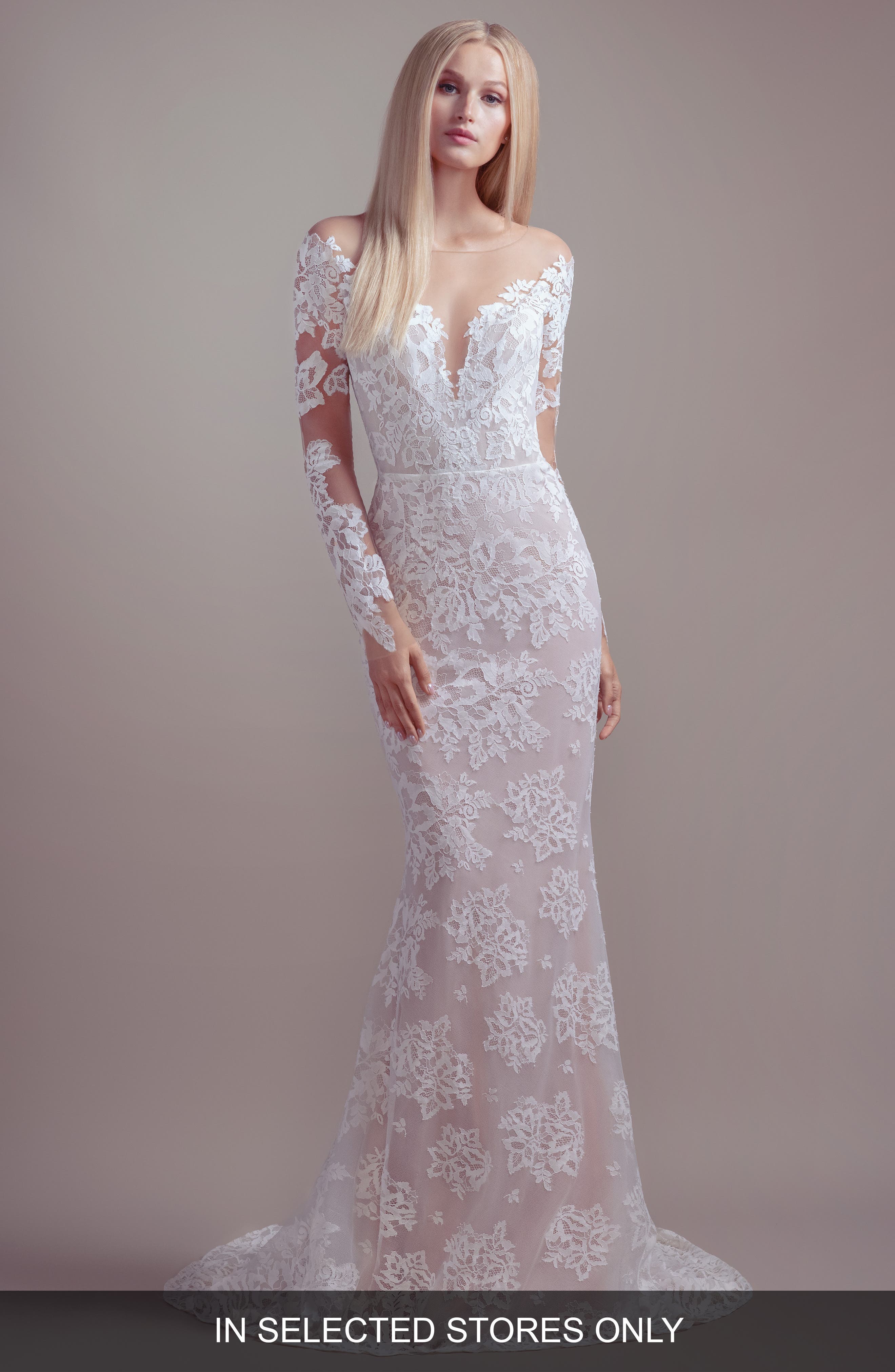Blush By Hayley Paige Jameson Off The Shoulder Long Sleeve Lace Wedding Dress, Size - Ivory