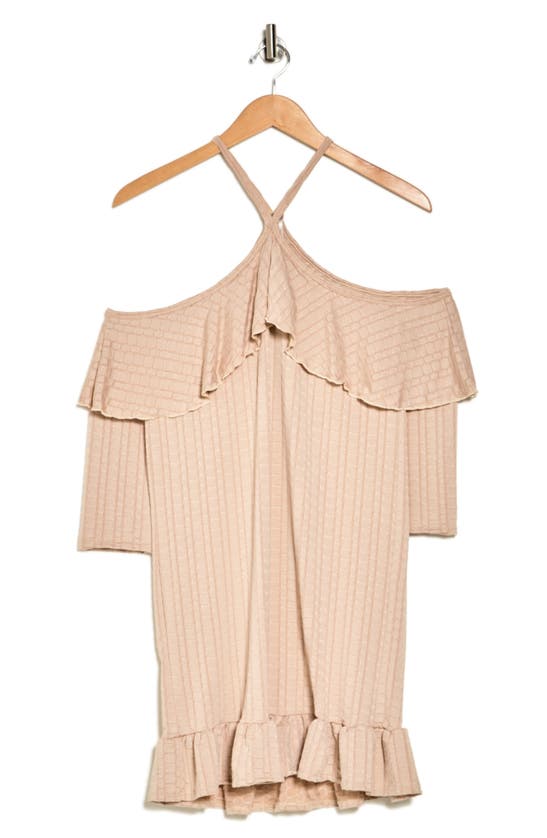 Shop Go Couture Off The Shoulder Halter Strap Minidress In Sand