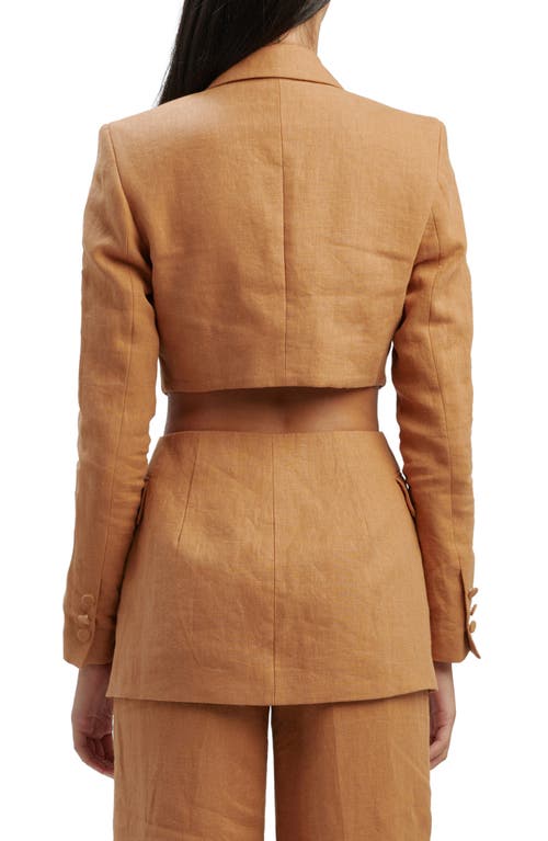 Shop Bardot Domenica Cutout Linen Blazer In Camel